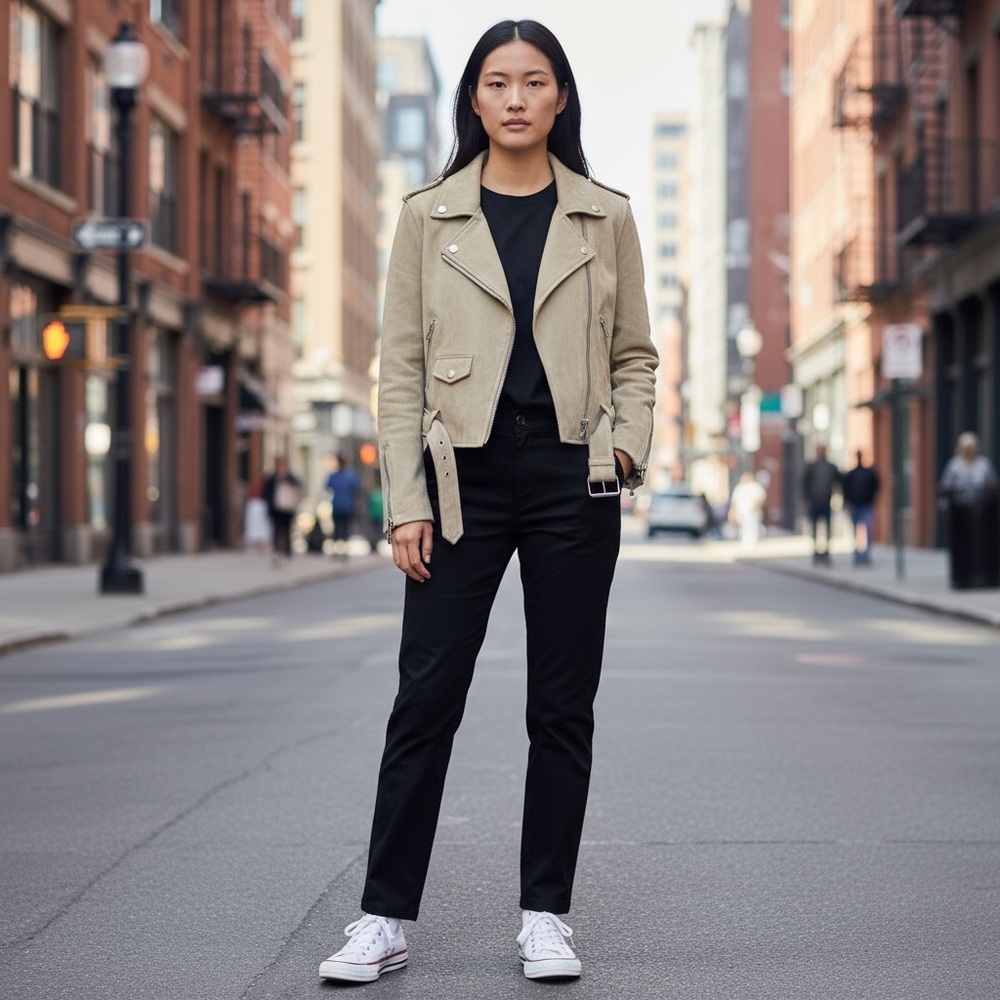 Zara Women's Beige Moto Jacket - Suede